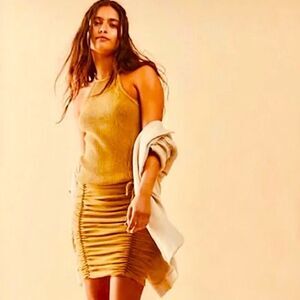 NWOT Free People FP One Katya Thermal Gold Knit Mini Dress. Size Small